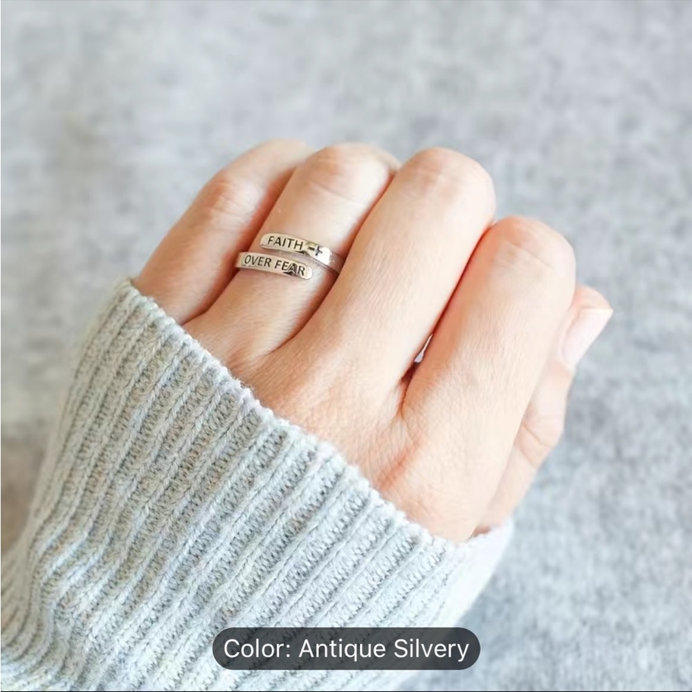 Faith Over Fear Cross Open Adjustable Minimalist Ring, Inspirational Gift NEW PC - Picture 5 of 7